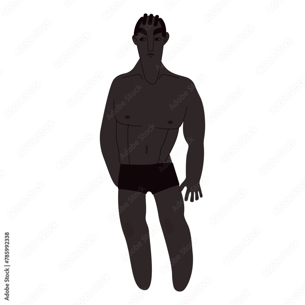 Obraz premium Flat African man in underwear. Black skin person with black hair in cartoon style for multinational and diversity designs. Vector illustration.
