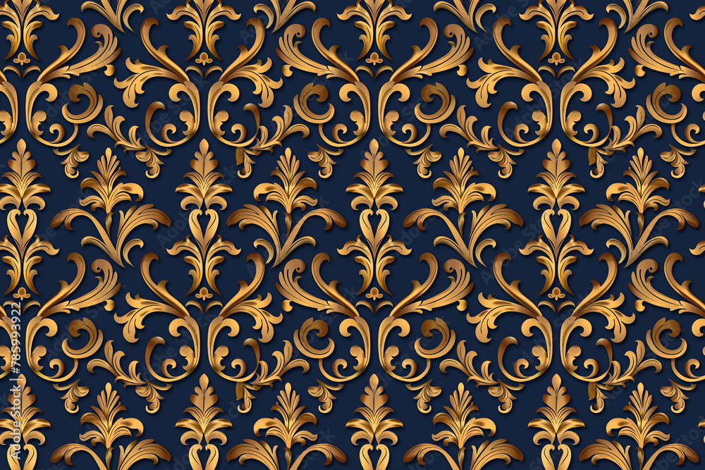 Baroque pattern with intricate golden details. Regal baroque pattern with golden flourishes