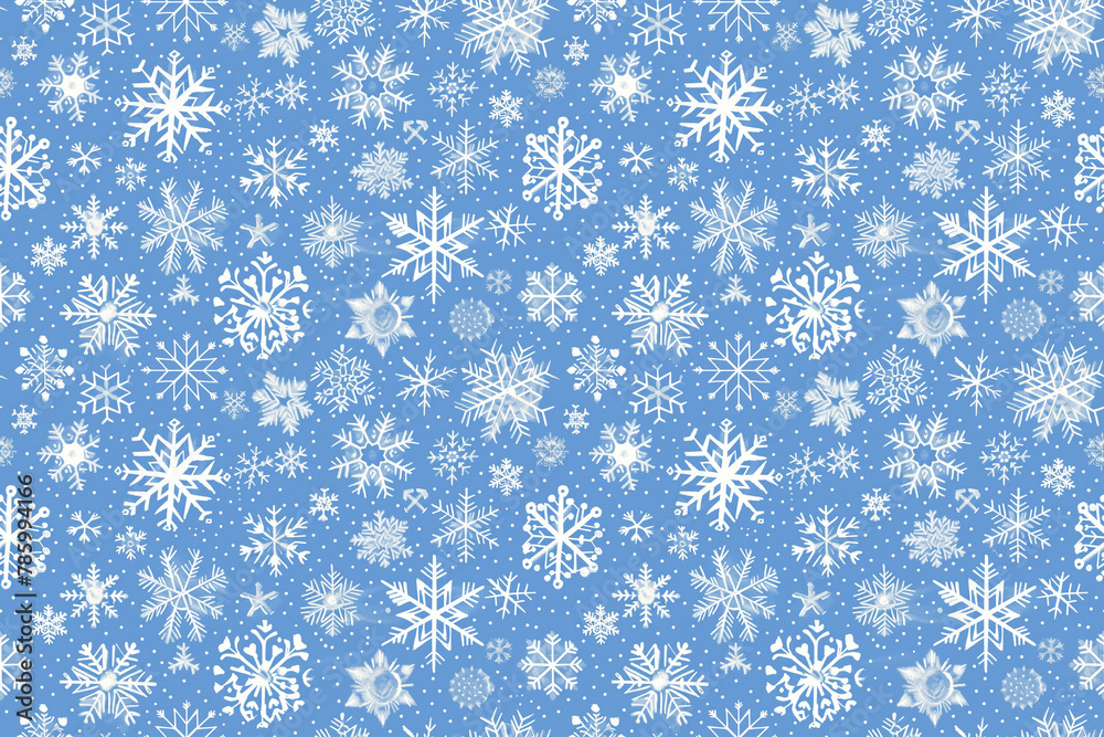 Crisp winter snowflakes on a seamless icy blue background