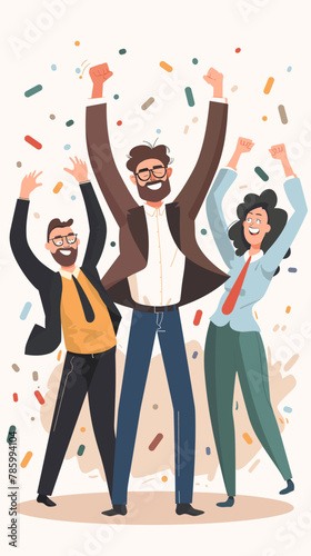 Triumphant Business Leader Celebrating Success with Diverse Team, Victorious Colleagues Cheering and Giving High Fives in Modern Office Setting