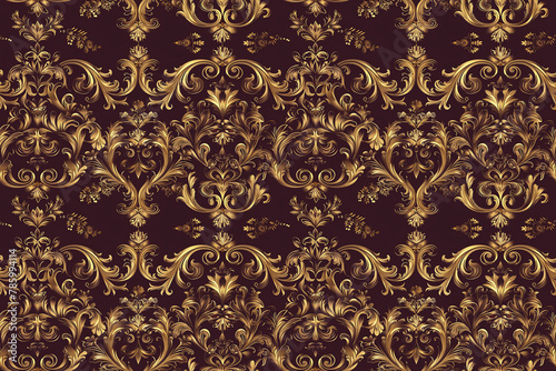 Luxurious golden damask on a seamless black background