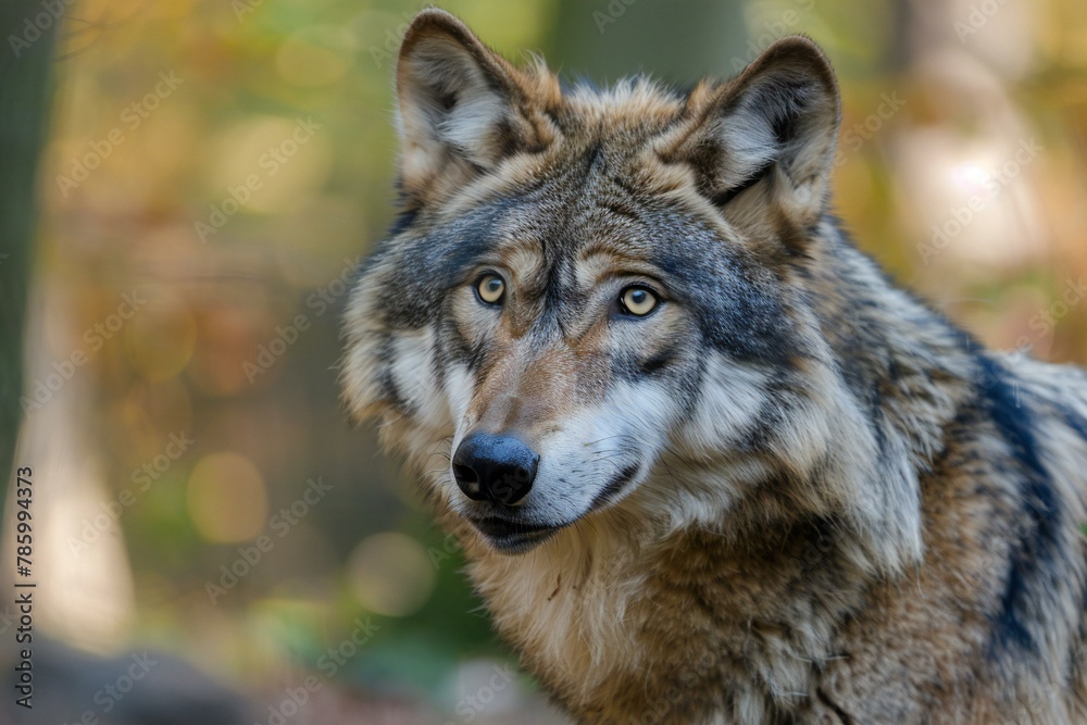 Close up portrait of a grey wolf (Canis lupus)
