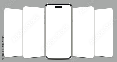 Smartphone mockup with blank wireframing pages. Mobile app design concept for showcasing screenshots.