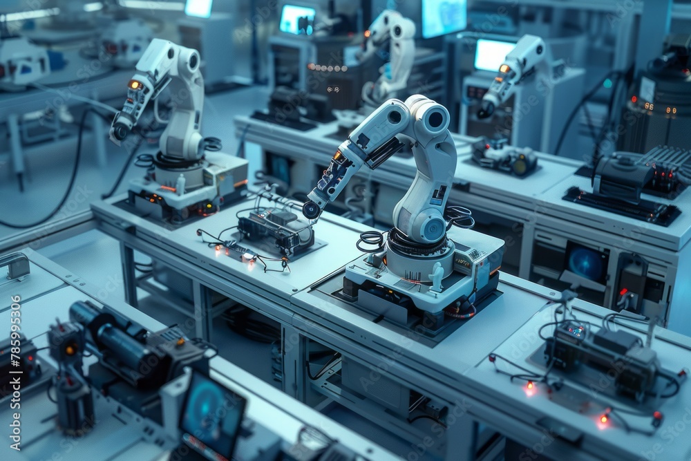 An advanced robotics manufacture laboratory equipped with manipulator robotic arms An advanced robotics manufacture laboratory equipped with manipulator robotic arms