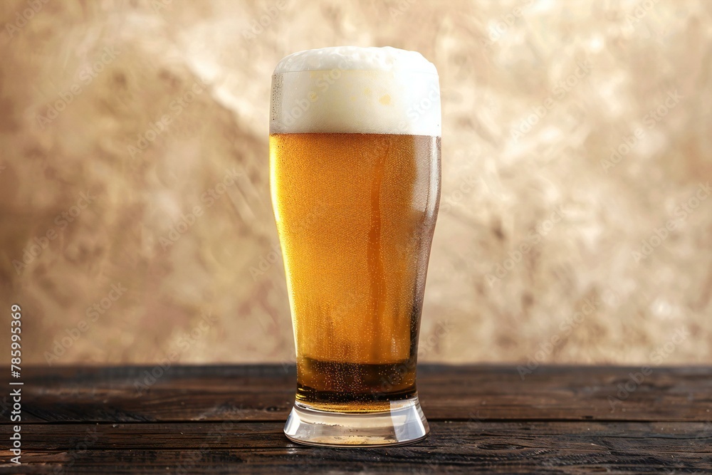 Glass of beer on a wooden table,  Close-up,  Beer background