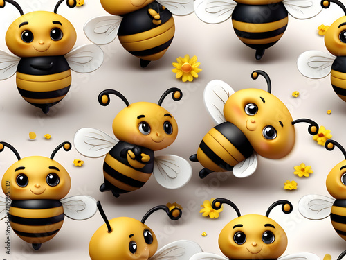 3d  Illustration of  Cute bee cartoon on white background logo