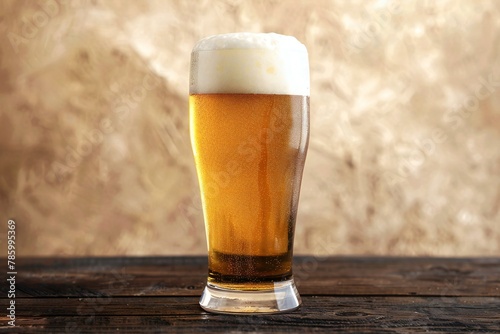 Glass of beer on a wooden table, Close-up, Beer background