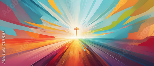 Cross. Abstract colorful Illustration. Digital painting style