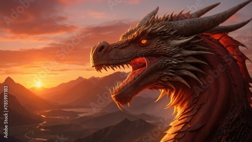 An orange dragon against the sunset