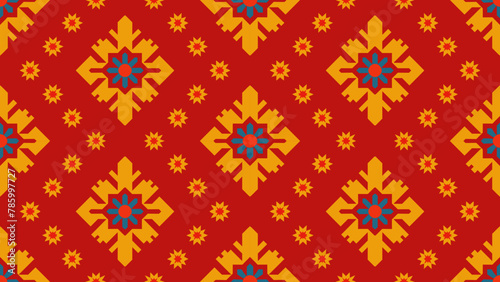 The Nordic style. Folk print with flakes. Scandinavian, Portuguese ornament. Spanish porcelain. Oriental damask. Ethnic motif. Ikat geometric folklore background.