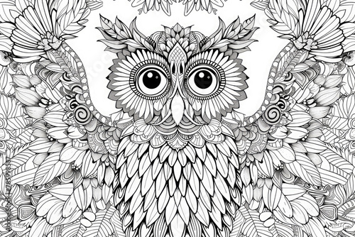 Hand drawn of owl zentangle style on a white background. Coloring book for kids and adults.Antistress coloring page, print, emblem,logo or tattoo,design, decor, T-shirt.