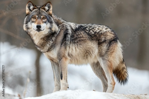Grey wolf  Canis lupus  in the winter forest