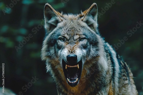 Portrait of a wolf howling in the forest, Wild animal