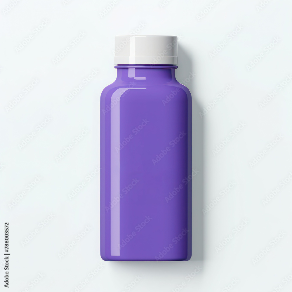 The purple plastic container mockup is suitable for water, shampoo, or other liquids.