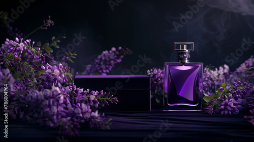 Purple perfume bottle and lavender