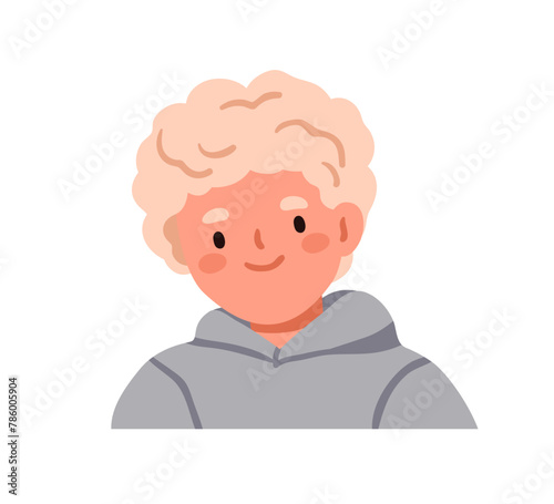 Cute boy kid looking with sweet smile. Adorable happy school child character,...