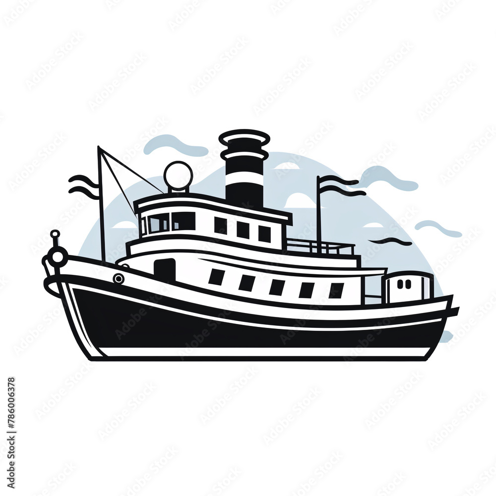 a black and white drawing of a boat