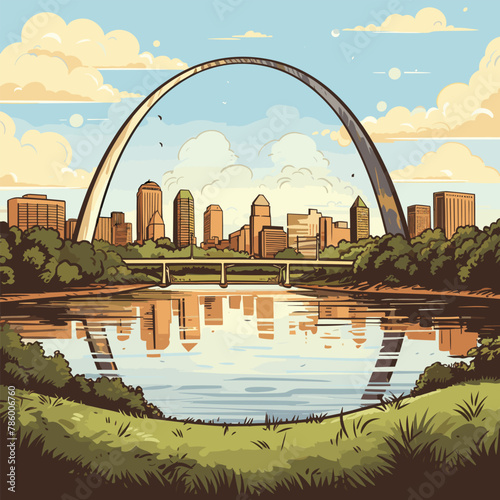 Gateway Arch. Gateway Arch hand-drawn comic illustration. Vector doodle style cartoon illustration