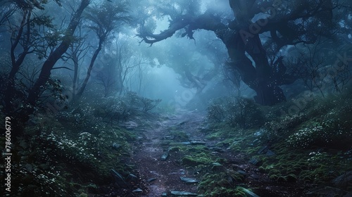 A path in a fairy forest in the twilight