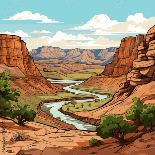 Grand Canyon. Grand Canyon hand-drawn comic illustration. Vector doodle style cartoon illustration