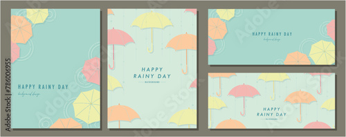 梅雨 傘 RAINY DAY 素材セット フレーム 背景 ベクターイラスト シンプル