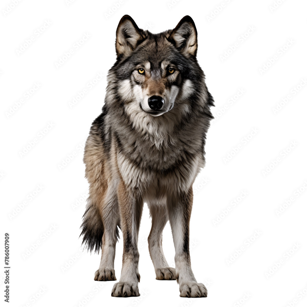 a wolf standing on a white background