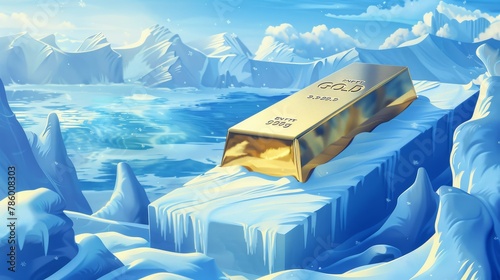 Integrates the gold bar into a scene of cool blue winter landscapes, highlighting its warmth and serenity against the cold