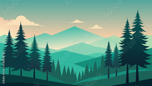 Mountains and forest landscape silhouettes  vector nature horizontal background.