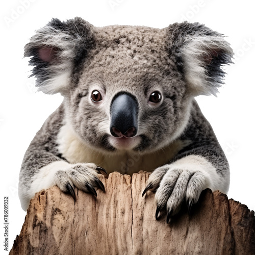 a koala bear on a tree stump
