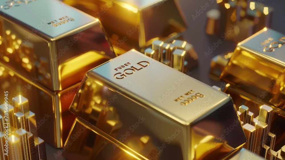 Combines the gold bar with elements of daily life, highlighting its opulence in a way that connects with viewers on a personal level through its shimmering golds Combines the gold bar with elements of daily life, highlighting its opulence in a way that connects with viewers on a personal level through its shimmering golds