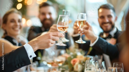 A groomsmen giving a toast to the newlyweds. photo