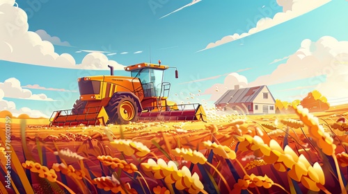 The farmer is harvesting soybeans in the field. He is operating a large harvesting machine and collecting mature soybeans. 