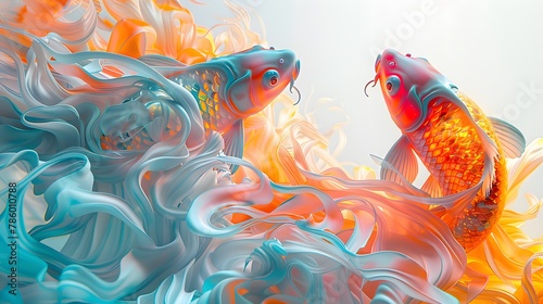 koi fish in water, colorful background