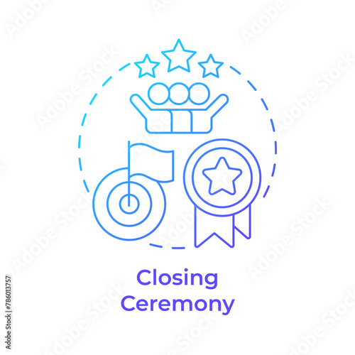 Closing ceremony blue gradient concept icon. Hackathon completion. Award ceremony. Winning team. Round shape line illustration. Abstract idea. Graphic design. Easy to use in promotional materials