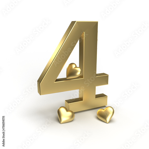 Gold number 1 with hearts around it. Idea for Valentine's Day, wedding anniversary or sale. 3d rendering