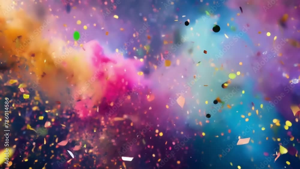 Watch as a cascade of rainbow colors erupt from confetti cannons filling the sky with vibrant energy Watch as a cascade of rainbow colors erupt from confetti cannons filling the sky with vibrant energy