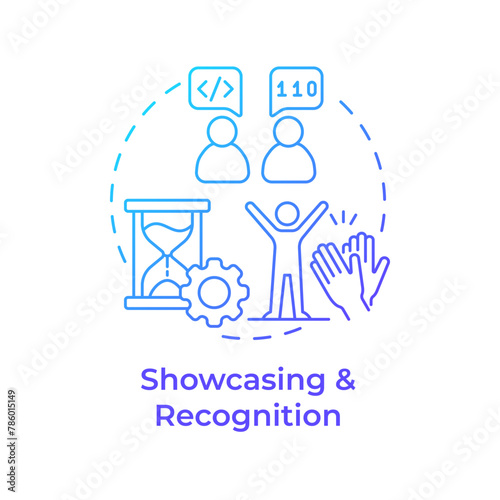 Showcasing and recognition blue gradient concept icon. Hackathon benefit. Programming skills. Round shape line illustration. Abstract idea. Graphic design. Easy to use in promotional materials