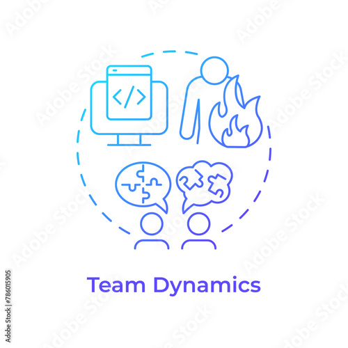 Team dynamics blue gradient concept icon. Hackathon challenge. Conflict management. Round shape line illustration. Abstract idea. Graphic design. Easy to use in promotional materials
