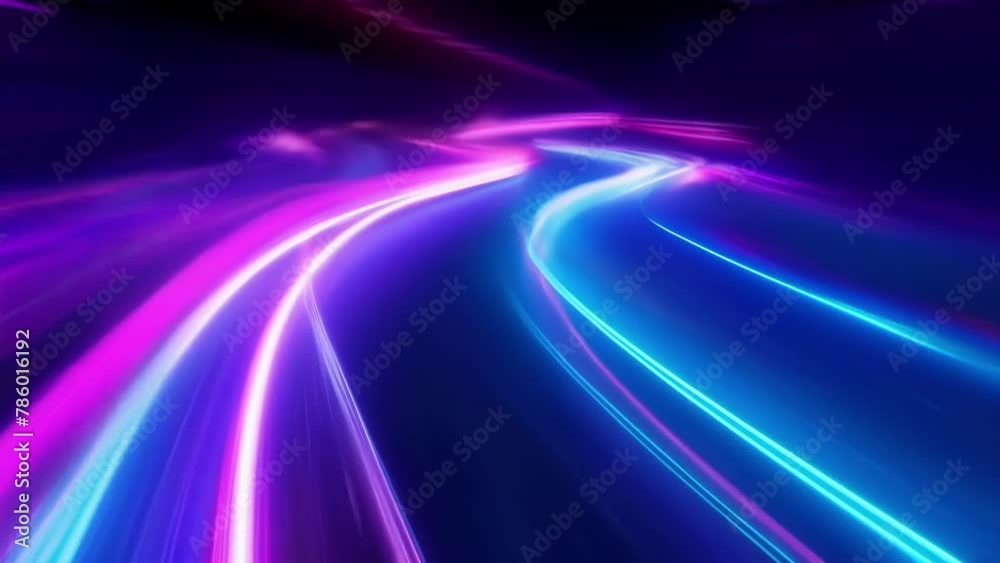 A psychedelic experience the neon light trails on the black background create a trippy effect