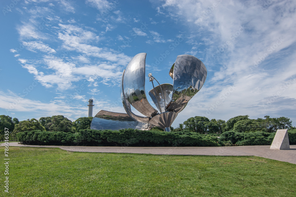 Floralis Genérica metal sculpture in city center of Buenos Aires, Argentina.