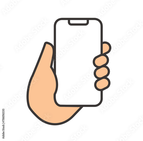 simple outline of hand holding smartphone. vector illustration © santima.studio (02)