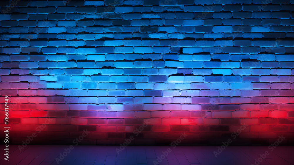 Naklejka premium Neon lights, Brick wall on abstract background