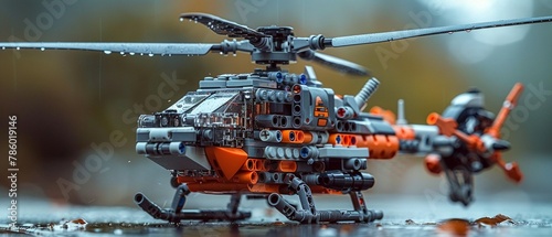 Compact LEGO chopper, dual rotors whirling, a marvel of miniature engineering 8K , high-resolution, ultra HD,up32K HD