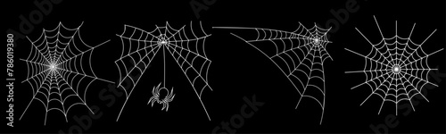 set of Spooky Spider Web Vector fill black background with Spider Cobweb filaments. Scarry web Overlay Motion Graphic.	