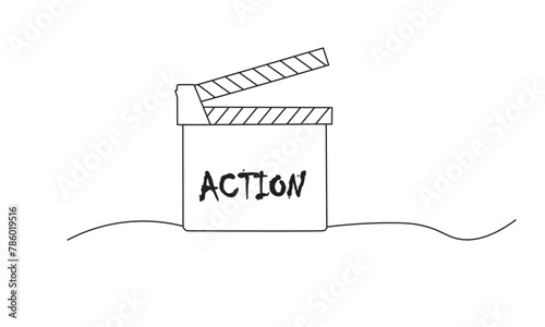 
Continuous line of Action Clap or Clapper Cinema Board Drawing Line vector in white background. Simple creative outline of film clipboard. Cinematography and production concept	
