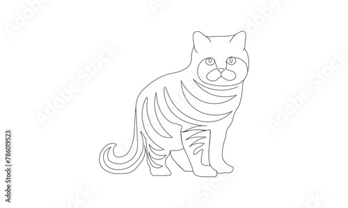 Drawing line of a cat sitting on white background, 	
