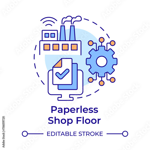 Paperless shop floor multi color concept icon. Digital documentation, productivity enhance. Round shape line illustration. Abstract idea. Graphic design. Easy to use in infographic, article