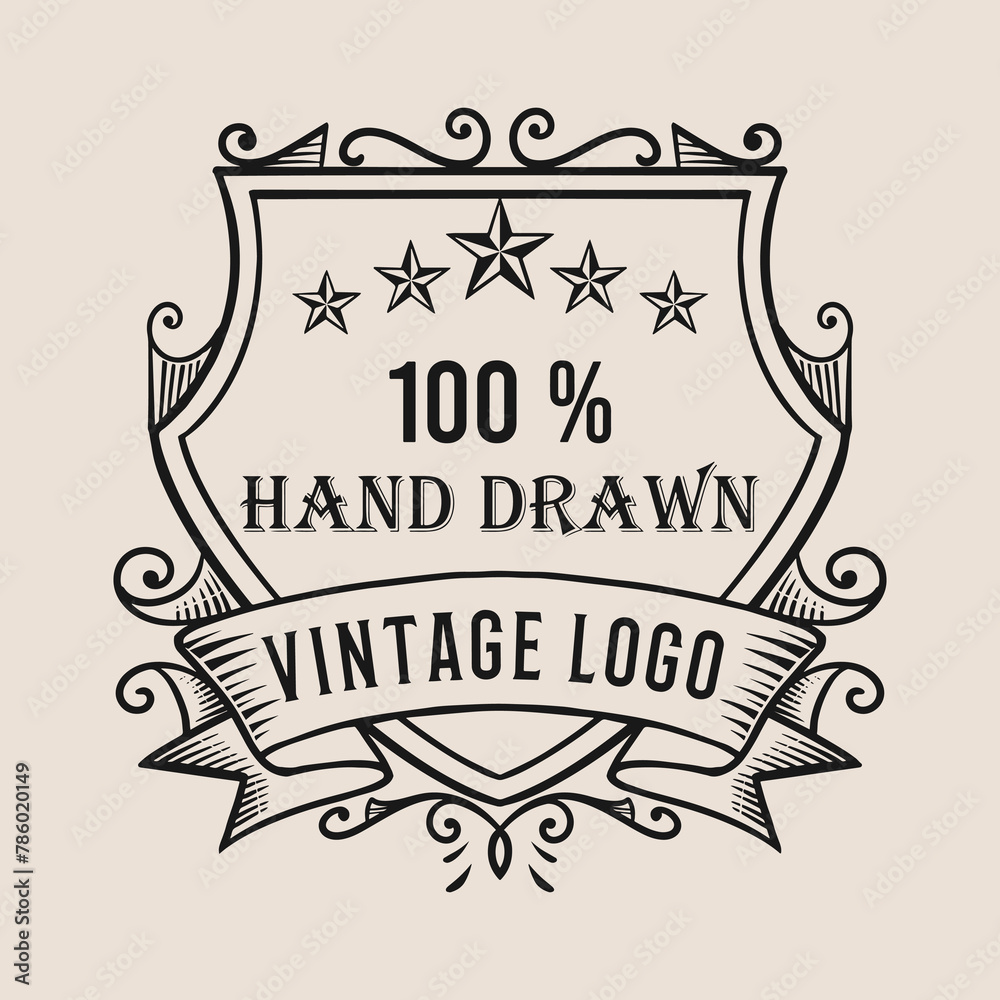 Vintage badge logo premium quality 100 percent hand drawn for sale illustration artwork design premium hand drawing