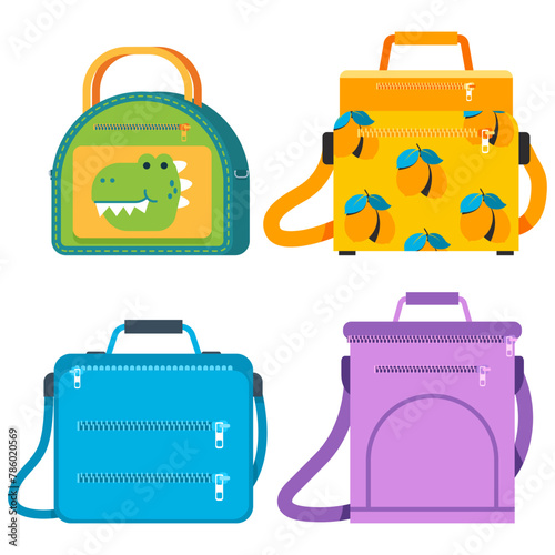 Lunch bags vector cartoon set isolated on a white background.