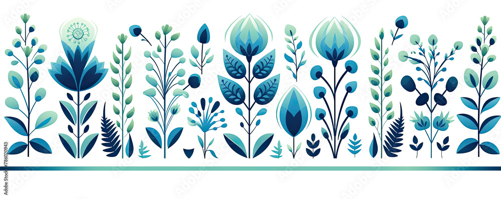 A colorful and lively flat design illustration with various stylized flowers and foliage for vibrant visuals A colorful and lively flat design illustration with various stylized flowers and foliage for vibrant visuals